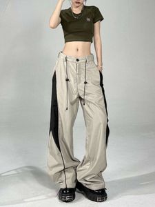 Vintage y2k kleding Amerikaanse overalls Casual dames zomer nieuwe high taille trekstring retro rechte brede poten losse broek