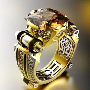 Anillos de joyería geométrica de circonio Vintage para hombres, anillo gótico lujoso, anillo de oro amarillo de 14k, joyería para hombres, joyería india