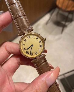 Montre à Quartz Vintage en Zircon pour femmes, montre-bracelet géométrique avec chiffres romains, marron, en cuir véritable, horloge étanche 30mm