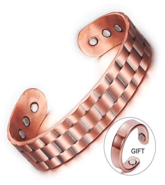 Vinterly acheter 1 obtenir 1 cadeau Bracelet en cuivre pur hommes santé énergie Bracelet magnétique cuivre large réglable bracelets de manchette pour hommes Q076905254
