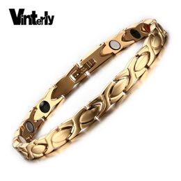 Vinterly couleur or Bracelets pour Femme chaîne énergie magnétique Bracelet Femme acier inoxydable bracelets bijoux 210611227m