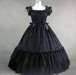 Vintoriaanse gotische korset prom jurken Black Square Ball Jurk vloer lengte boog gelaagde kant vintage avondjurken aangepast Halloween 6147079