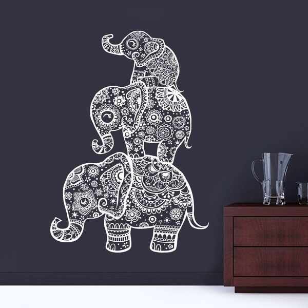 Vinyle Art Wall Decal Stickers imperméables Elephant Inde Mandala Bouddha Elaphant Mandala Symbole Décoration murale Vinyle LX339 210308