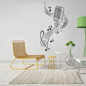 Vinyle Sticker Microphone MIC Musique Notes de Musique Art Décor Intérieur Autocollants Chambre Musique Salle KTV Cool Décoration Murale