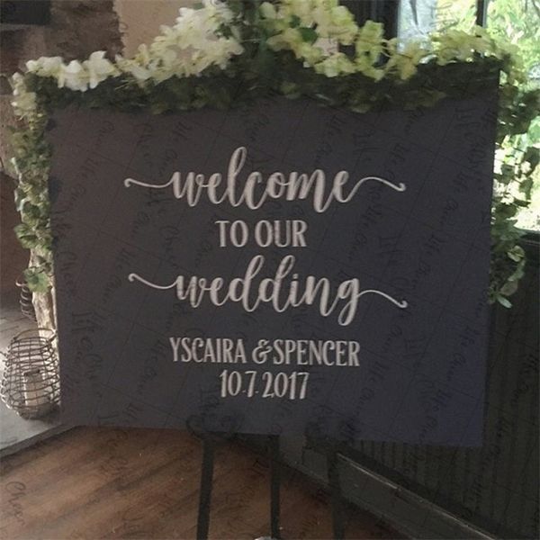 Vinyl Welcome Wedding Decal Bienvenue à notre début Vinyle personnalisé Sticker Wedding Sign DIY Names and Date Custom Decal 220621