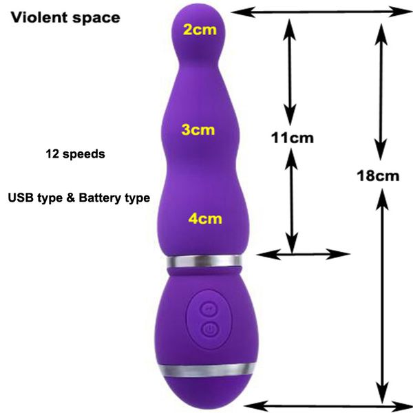 Espace violent 12 vitesses Gode anal Vibrateur jouets sexuels pour femme hommes Stimulateur de clitoris Baguette magique Vibromasseurs pour femmes Sexe S19706