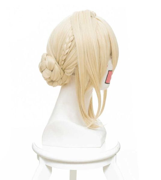 Violet Evergarden Ponytail Traid pains Blonds Blonde Hoile résistant aux cheveux Peluca Anime cosplay Costume Wig Wig Cap3664322