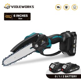 VIOLEWORKS 6 Inch Elektrische Kettingzaag Draadloze Mini Handheld Snoeien Winter Snijden Elektrisch Gereedschap Voor 18V Batterij 231228