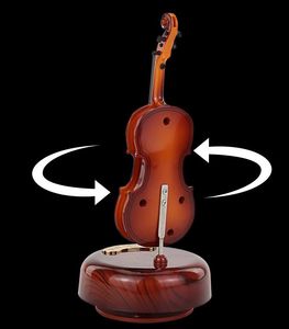 Violon Guitare Boîte à musique avec base musicale rotative Instrument de faveur de fête Miniature Creative Artware Faveur de Noël Décoration de la maison Mini figurines en plastique