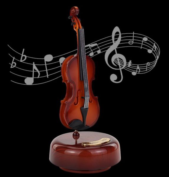 Violon Guitare Boîte à musique avec base musicale rotative Instrument de faveur de fête Miniature Creative Artware Faveur de Noël en plastique