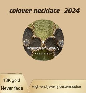 Collier trèfle en obsidienne à quatre feuilles personnalisé VIP, pendentif en or 18 carats pour femmes, bijoux, bracelet de fiançailles en diamant trinité