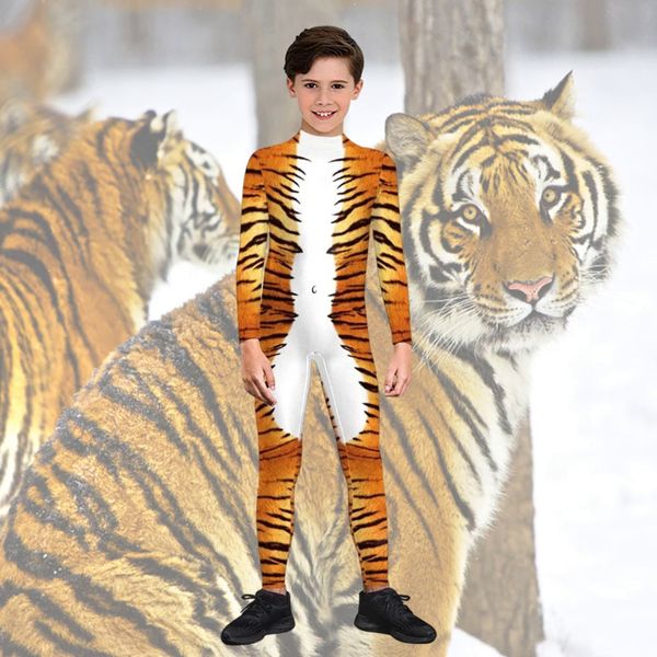 VIP Fashion Funny Creative Cosplay Costume Tiger Wolf Milk Cow Imprimé Kids Zentai BodySuit Jumps Suit Spandex Halloween Vêtements