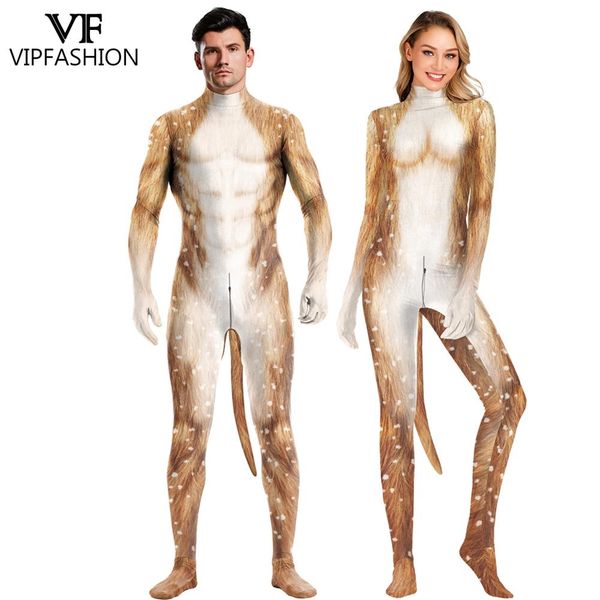 VIP Fashion Men Mujeres Cosplay Animal Profesión de la entrepierna Zentai Bodysuits Unisex Disfray Pareja Jumpsuits With Dog Tail