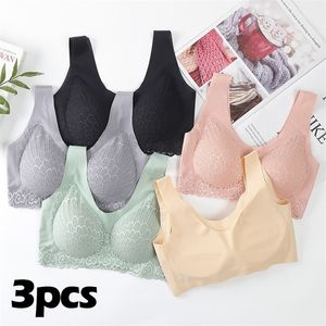 Vip Link 3pcs Plus size Latex Bra Seamless Bras For Women Underwear BH Push Up Bralette With Pad Vest Top Bra 220311