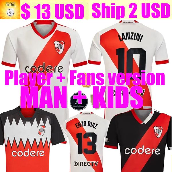 River Plate Soccer Jerseys 23 24 Hommes Set Kit Enfants 2023 2024 Camiseta de futbol DE LA CRUZ BELTRAN BORJA SOLARI SIMON Chemise de football Fans version maison troisième