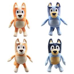 En gros de 30 cm de chiot, manteau bleu orange familial, parents de chien en peluche, cadeaux mignons