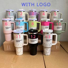 ¡Venta al por mayor!304 tazas de viaje de acero inoxidable 40oz Tumblers reutilizables con logotipo 1: 1 tazas de 40 oz con manija y tapa.