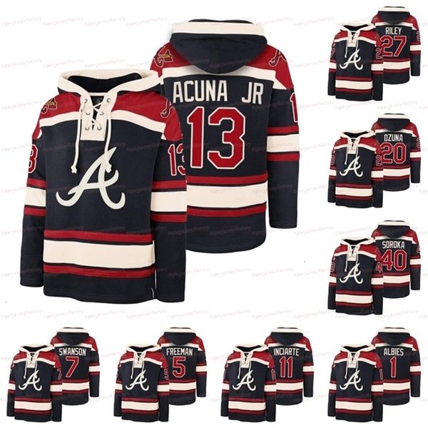 VipCeoA3740 13 Ronald Acuna Jr. Legacy Vintage Hockey Lacer Hoodie Freddie Freeman Marcell Ozuna Dansby Swanson Ozzie Albies Austin Riley Mike Soroka