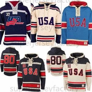 VIPCEOA3740 1980 Miracle on Team USA Ice Hockey Jerseys Hockey Jersey Hoodies Custom Elke naam Een getal gestikte hoodie sporttrui