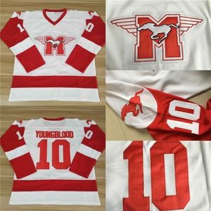 Vipceomit #10 Sutton Youngblood -film Hamilton Mustangs Ice Hockey Jersey Mens 100% gestikte Youngblood Hockey Jerseys White Vintage