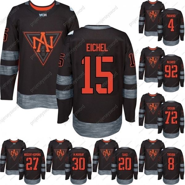 VipCeoMit 2016 World Cup of Hockey Nordamerikanisches Team-Trikot Larkin Gostisbehere Rielly Hellebuyck Matthews SELTENE benutzerdefinierte Herren-Lady-Kid-Hockey-Trikots