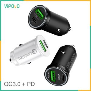 VIPOVO MINI PD20W + QC3.0 Auto opladen Snel USB voor iPhone 8 11 12 Xiaomi Huawei Samsung iPad Snelle Lading MOEBELE TELEFOON PD-oplader