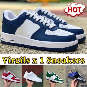 Virgils Sneakers Hommes Chaussures de créateurs Luxurys Trainer Sneaker Femme Plate-forme Chaussure Skate X 1 Low Logo blanc en relief Denim vert Royal Red Toile Hommes Entraîneurs occasionnels