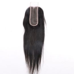 Cheveux brésiliens vierges 2X6 fermeture à lacet non transformés corps droit bouclés cheveux humains fermetures supérieures partie centrale Extensions de cheveux