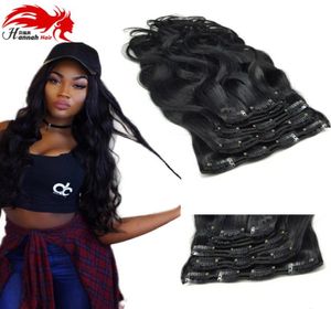 Clip de vague de corps de cheveux brésiliens vierges dans les extensions 100G Clip dans les extensions de cheveux brésiliens Clip dans les extensions de cheveux humains 100G7000127