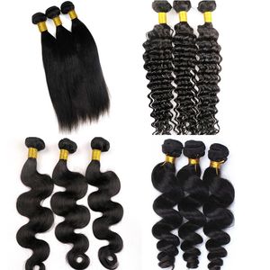 Bundles de cheveux humains vierges Trames de cheveux brésiliens 100% non transformés 8-34 pouces Indien péruvien malais mongol Extensions de cheveux humains