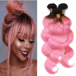 Virgin Braziliaanse Roze Ombre Menselijk Haar Weven Body Wave 3 stks Donkere Root 1B / Roze 2tone Ombre Maagd Remy Menselijk Haar Bundels Body Golvend