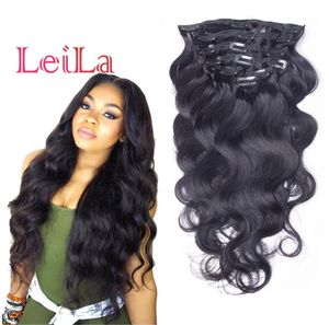 Virgin Hair Body Wave Clip in Hair Extensions Malaysian 70120G Humains Human Weapesd Seht Wills 7 Pièces Full Head3344325