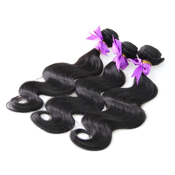 Paquets de cheveux vierges noir naturel 3 pièces vague de corps brésilienne 3 paquets paquets bon marché de tissage double dessiné, sans perte, sans enchevêtrement