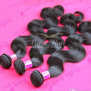 Extensiones de cabello humano de onda de cuerpo indio virgen 3pcs / lot Cabello de color natural Bellahair a granel