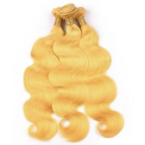 Cheveux humains vierges malaisiens Trames de tissage de corps jaune pur 3Bundles Vague de corps jaune clair Vierge Remy Extensions de cheveux humains Trames
