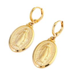 Boucles d'oreilles vierge marie, cadeaux de noël, couleur or 24K, bijoux pour femmes et hommes, boucles d'oreilles en croix entière, bijoux 265C