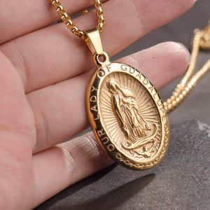 Maagd Maria Medal Our Lady of Guadalupe ketting 14k gele gouden hanger ketting vrouwen/mannen sieraden virgen de guada 194