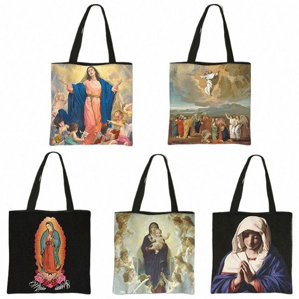 Vierge Marie de Guadalupe Mexique peinture de sacs à main Femmes de toile Sacs Shops Catholic Churches Casual High-Capacity Tote Bag Gift K7RS #