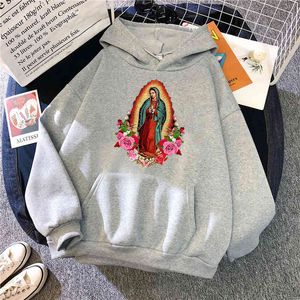 Vierge Marie De Guadalupe Imprimer Sweats Homme Harajuku Lâche Polaire À Capuche Streetwear Vintage Dessins Animés À Capuche Hip Hop Hoodies H1227