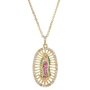 Collier pendentif vierge marie pour femmes, couleur or, cristal CZ, bijoux en acier inoxydable, chaîne entière, croix, tendance, cadeau 254W