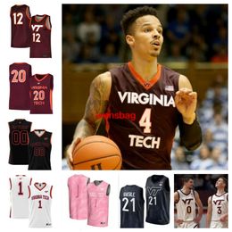 Virginia Tech Hokies 23 Tyler Nickel 3 Sean Pedulla 10 Brandon Rechsteiner 55 Conner Venable basketbalshirt 33 Michael Ward 13 Jaydon Young Custom Ed