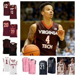 Virginia Tech Hokies 23 Tyler Nickel 3 Sean Pedulla 10 Brandon Rechsteiner 55 Conner Venable basketbaltrui 33 Michael Ward 13 Jaydon Young op maat gestikt