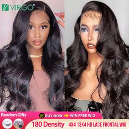 VIRGO 34 pouces 180 densité Lace Front Perruques de cheveux humains Body Wig 13x4 HD Perruque frontale en dentelle transparente 4x4 Wig Wig brut