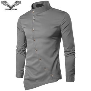 VISADA JAUNA 2018 nouveaux hommes mode coton à manches longues chemise couleur unie Slim Fit chemises hommes décontracté irrégulier homme robe N8931