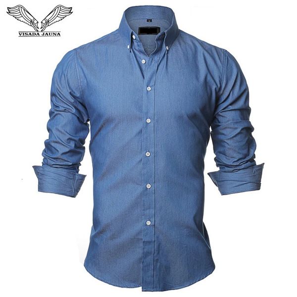 Visada Jauna Mens Shirts European Taille Summer Casual Camicia Uomo Slim Fit Long Sleeve Cotton Male Male Shirt Bouton Up 240415