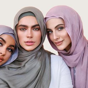 Viscose Hijab Ensemble Correspondant Couleur Casquette Plaine Coton Modal Femmes Musulmanes Écharpe Doux Châle Rayonne Double Points Bord Écharpe Hijab 240301
