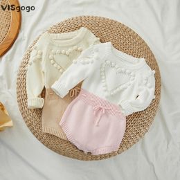 VISgogo-mamelucos de otoño e invierno para niña, ropa para niño, suéter tejido, monos de manga larga con cuello redondo, trajes para bebé de 024M 240118