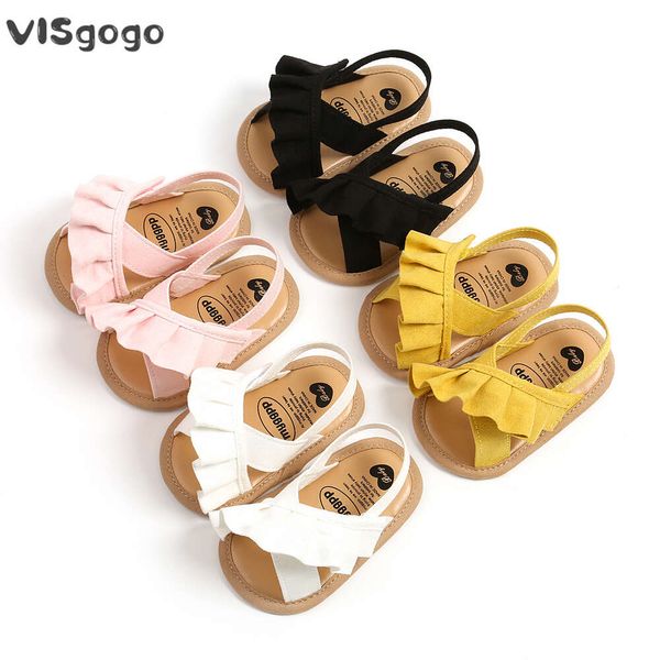 Visgogo Girl Sandals de verano lindas pisas de volante sin deslizamiento SULPLE SOLO First Walkers Baby Princess Shoes para 0-18 meses L2405