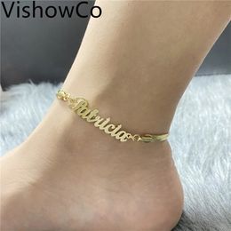 Vishowco aangepaste naam Anklet roestvrijstalen slangenketen gepersonaliseerde letternaam typeplaatje hangers sieraden voor vrouwen cadeau 240408