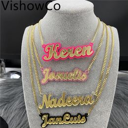 VishowCo nom personnalisé collier Hip Hop personnalisé acrylique plaque signalétique pendentif colliers pour femmes déclaration bijoux cadeaux 220716